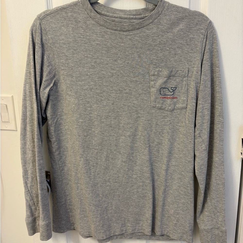 Vineyard Vines Boy’s Long-Sleeve Pocket Tee in Heather Gray with Whale Logo